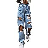 Briskorry Jeans Damen High Waist Damen Jeanshose mit Risse Damen Gerader Schnitt Straight Fit Relaxed Fit Stilvoll Jeans Hose Vintage Streetwear Baggy Jeans High Waist Löcher Boyfriend Pants